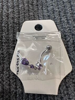 Silver Belly Button Ring with Purple Gemstones